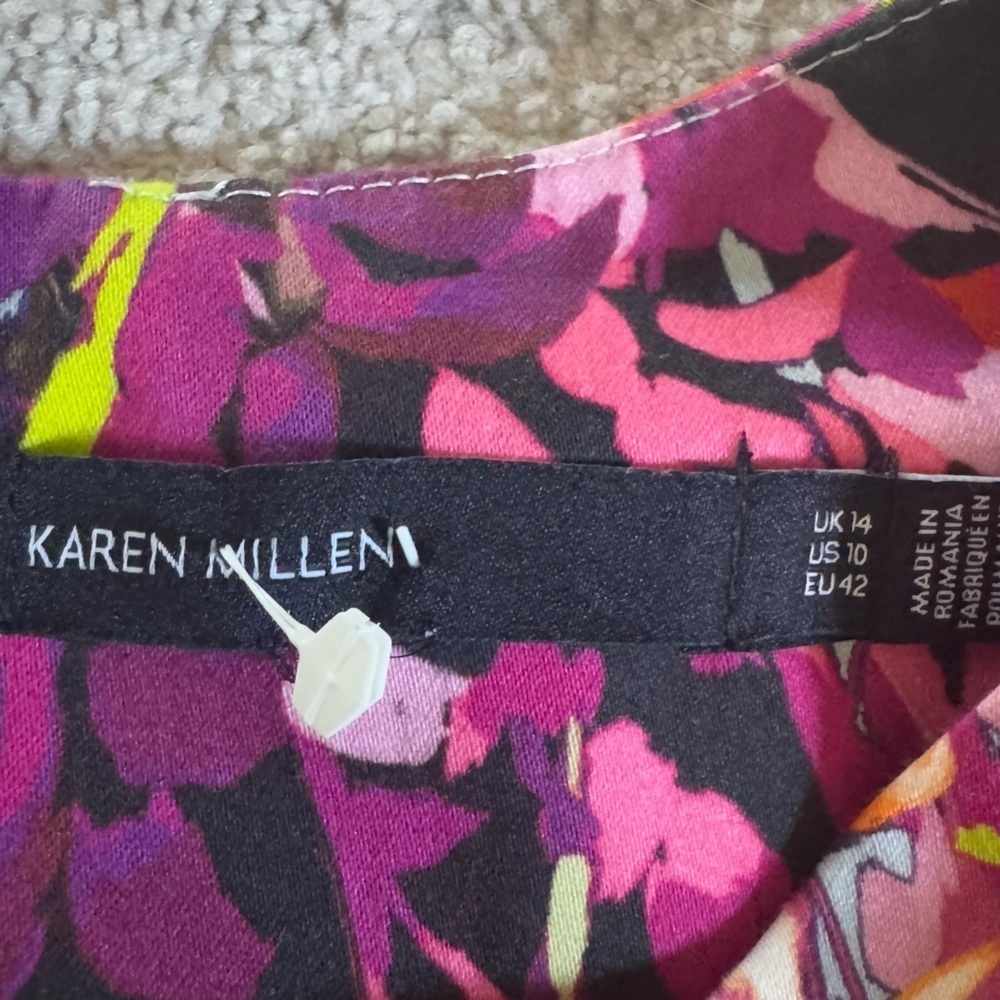 Karen Millen mini dress sleeveless flared floral classy pink gray 10 - Picture 3 of 14